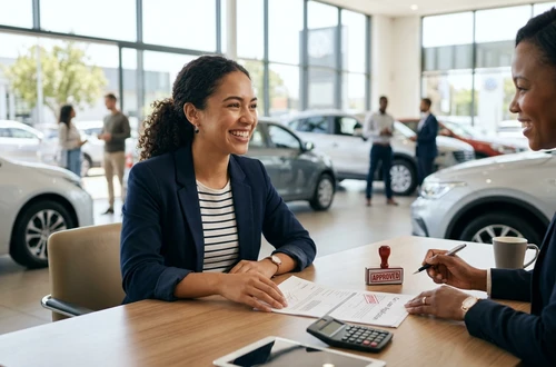 Happy borrower receiving car keys